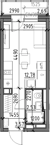 Планировка: Студия 18,9 м² в ЖК «Догма Юкки»