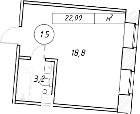 Планировка: Студия 22 м² в ЖК «пр-кт Обуховской Обороны, 42 к2»