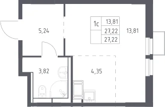 Планировка: Студия 27,2 м² в ЖК «Большое Путилково»