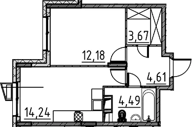 Планировка: 1-комнатная квартира 39,2 м² в ЖК «ВЕРЕН НОРТ Cертолово»