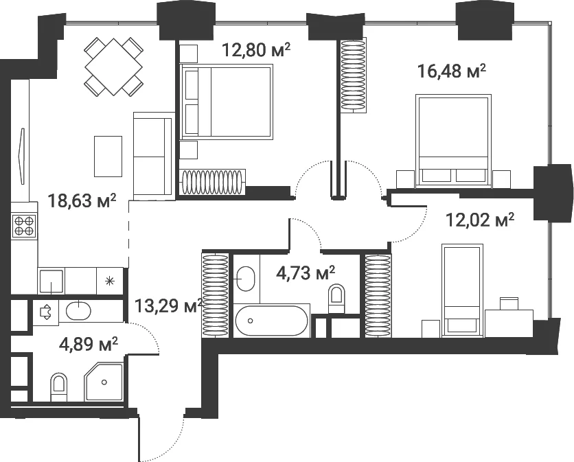 Планировка: Квартира евро-4 80,9 м² в ЖК «Первый Нагатинский»