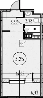 Планировка: Студия 20,4 м² в ЖК «COSMOS SMART САНКТ-ПЕТЕРБУРГ ЮЖНЫЙ ОТЕЛЬ»