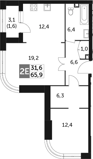 Планировка: Евродвушка 64,3 м² в ЖК «Режиссер»