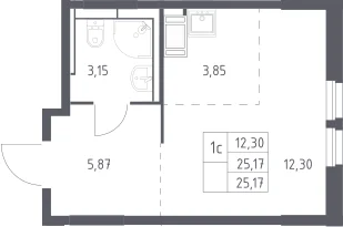Планировка: Студия 25,2 м² в ЖК «Большое Путилково»