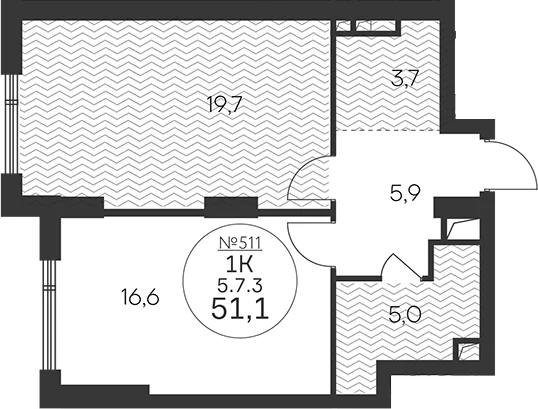 Планировка: 1-комнатная квартира 51,1 м² в ЖК «Клубный квартал КРЫЛАТСКАЯ 33»