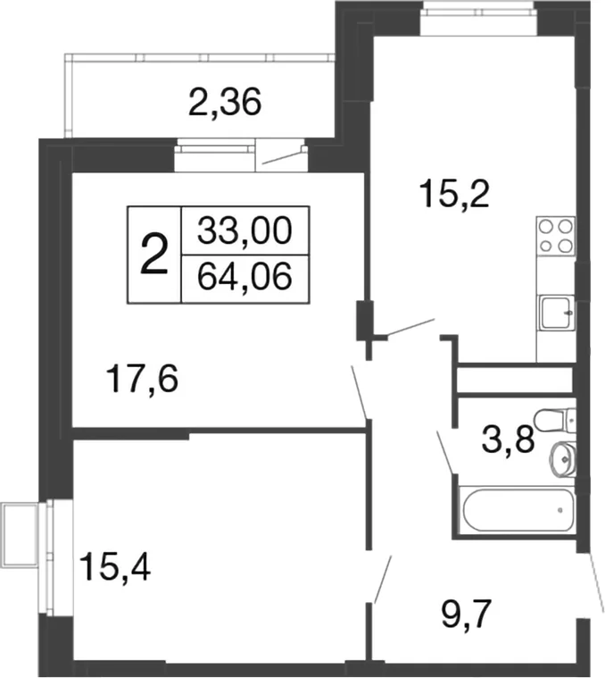 Планировка: 2-комнатная квартира 61,7 м² в ЖК «Времена года»