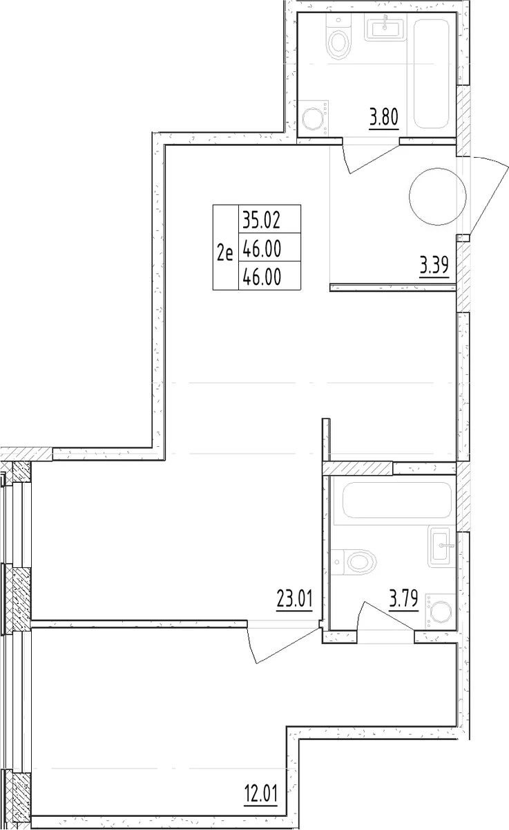 Планировка: Евродвушка 47,9 м² в ЖК «Зум Черная Речка»