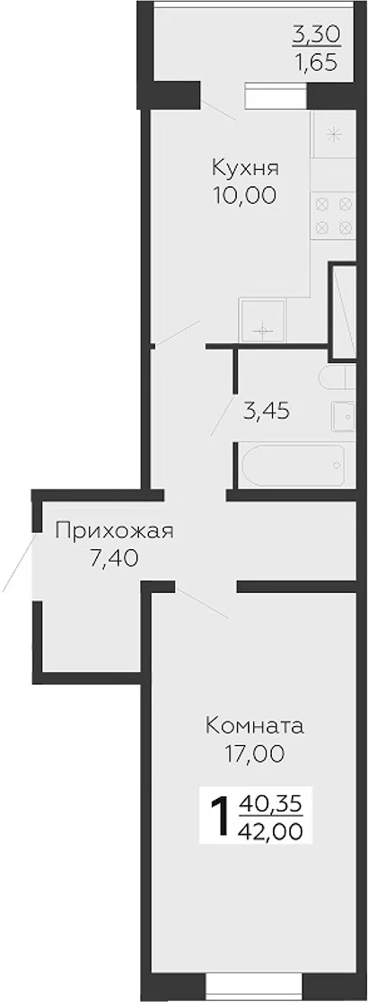 Планировка: 1-комнатная квартира 40,4 м² в ЖК «Ленский»