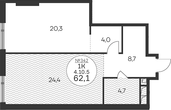 Планировка: Евродвушка 62,1 м² в ЖК «Клубный квартал КРЫЛАТСКАЯ 33»