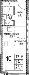 Планировка: Студия 24,1 м² в ЖК «Наметкин Тауэр»