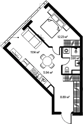 Планировка: Евродвушка 42,2 м² в ЖК «Джойс»