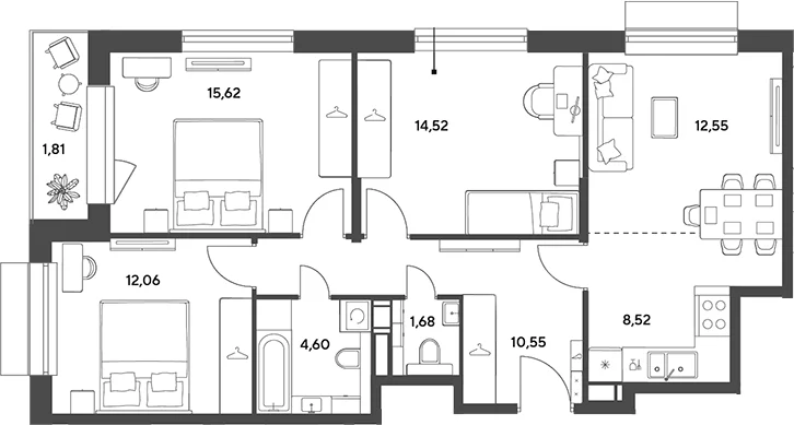 Планировка: Квартира евро-4 80,1 м² в ЖК «Публицист»