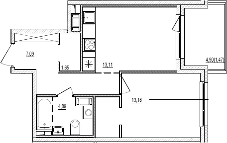 Планировка: 1-комнатная квартира 39,1 м² в ЖК «Новый Ямбург»