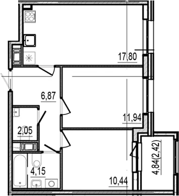 Планировка: 2-комнатная квартира 53,3 м² в ЖК «Оптимист»
