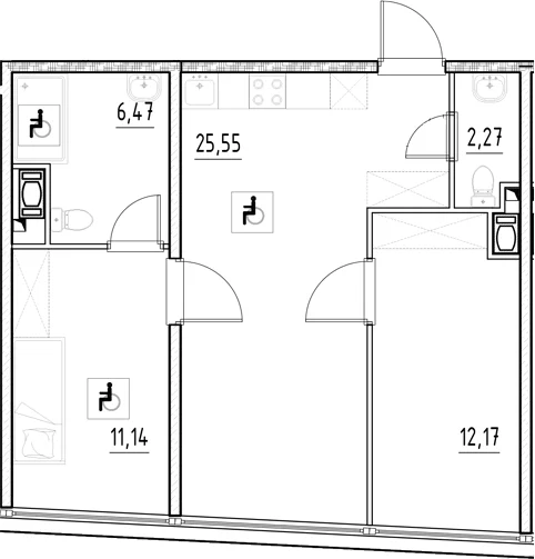 Планировка: 2-комнатная квартира 57,6 м² в ЖК «Нигилист»
