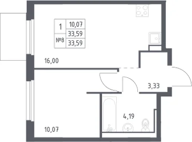 Планировка: Евродвушка 33,6 м² в ЖК «Невская Долина»