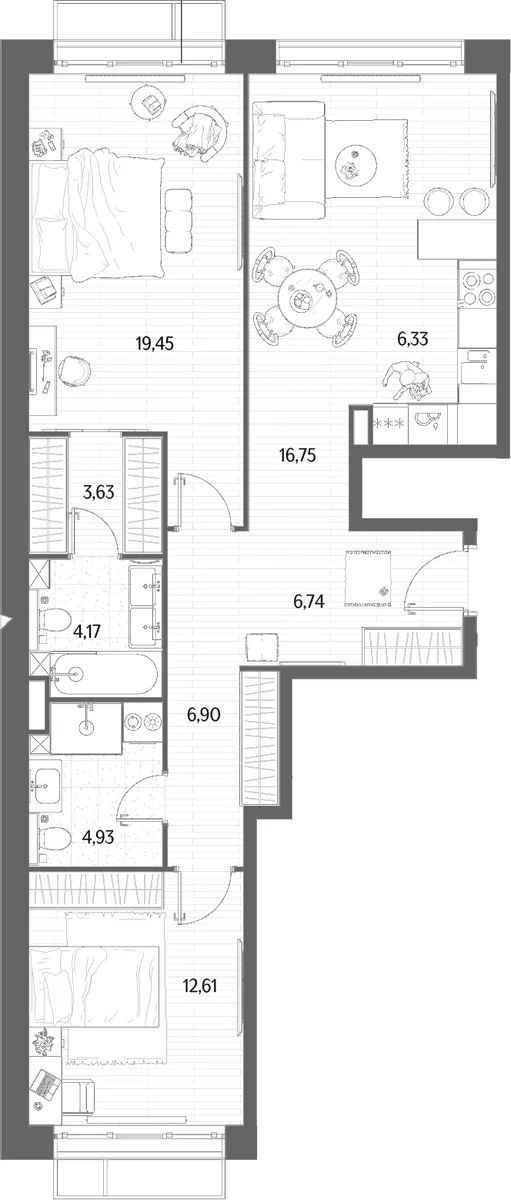 Планировка: Евротрёшка 81,5 м² в ЖК «МЫС»