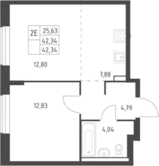 Планировка: Евродвушка 42,3 м² в ЖК «Горки Парк»