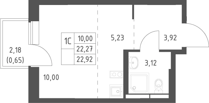Планировка: Студия 22,3 м² в ЖК «Большое Юрлово»