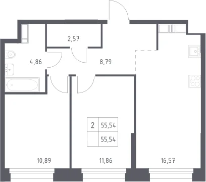Планировка: Евротрёшка 55,5 м² в ЖК «Тропарево Парк»