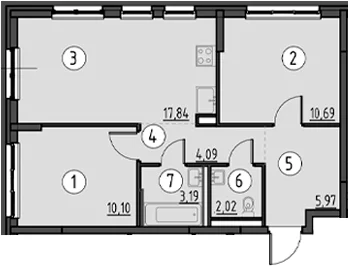 Планировка: Евротрёшка 53,9 м² в ЖК «Новое Колпино»