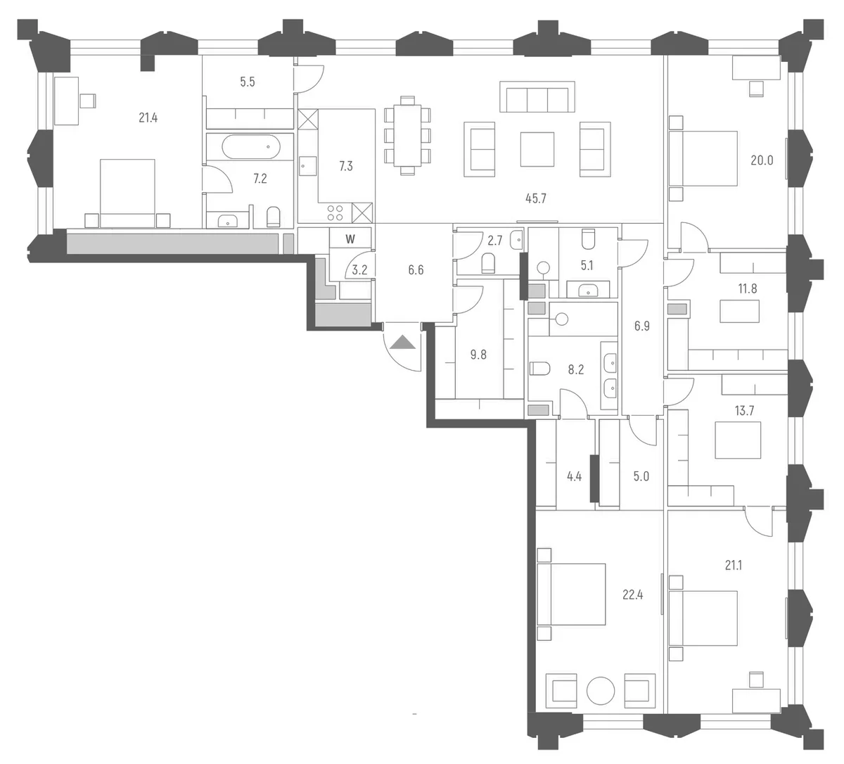 Планировка: Квартира евро-5 228 м² в ЖК «Веспер Кутузовский»