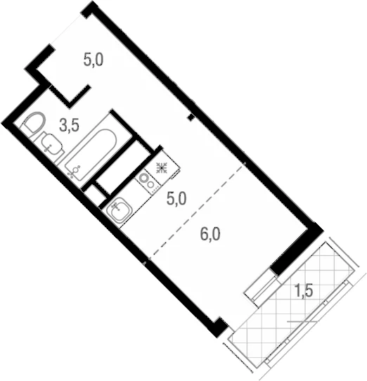 Планировка: Студия 19,5 м² в ЖК «Котельники парк»