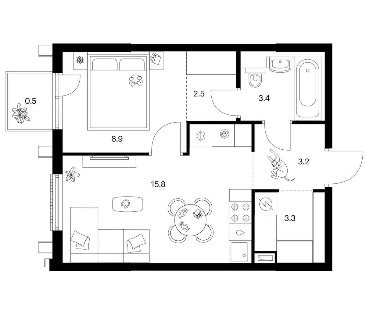 Планировка: Евродвушка 37,1 м² в ЖК «Москворечье»