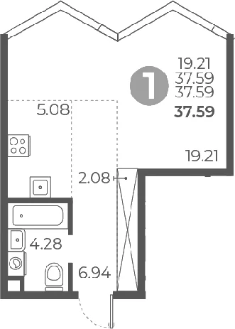 Планировка: Студия 37,6 м² в ЖК «Мневники от Гранель»