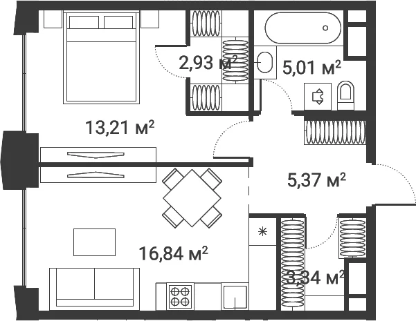 Планировка: 1-комнатная квартира 46,7 м² в ЖК «Первый Нагатинский»