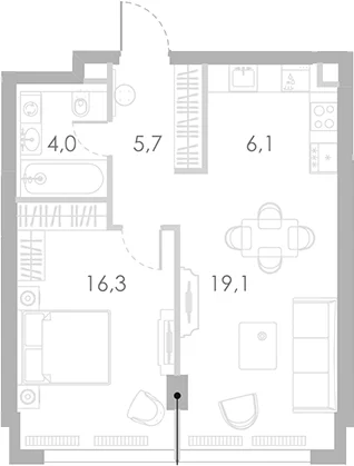 Планировка: Евродвушка 51,2 м² в ЖК «Ривер Парк Кутузовский»