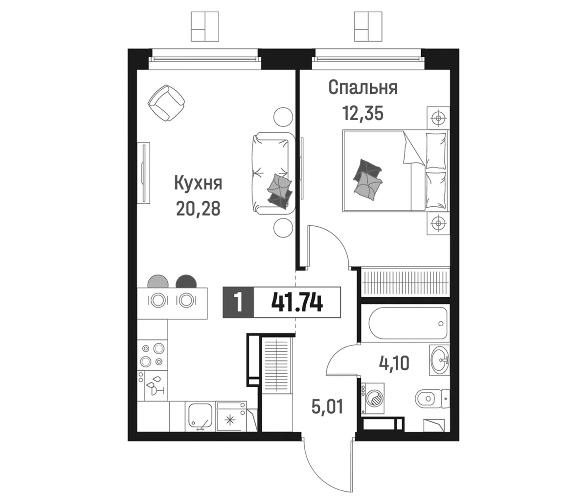 Планировка: Евродвушка 41,7 м² в ЖК «Максималист»