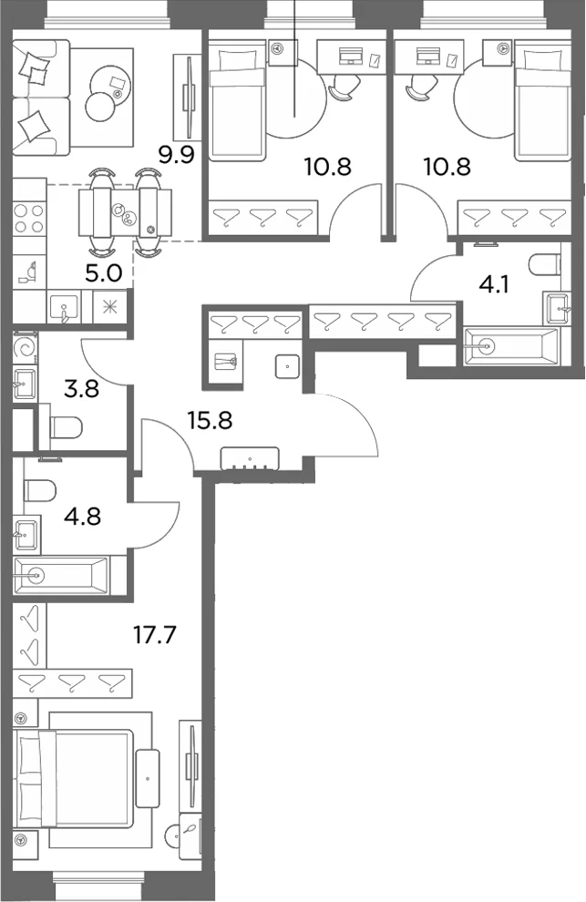 Планировка: 3-комнатная квартира 82,7 м² в ЖК «Станиславский»