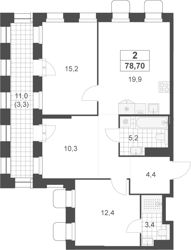 Планировка: Квартира евро-4 75,4 м² в ЖК «Деснаречье»