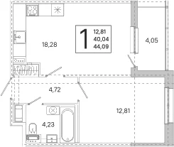 Планировка: Евродвушка 40 м² в ЖК «ЮгТаун. Олимпийские кварталы»
