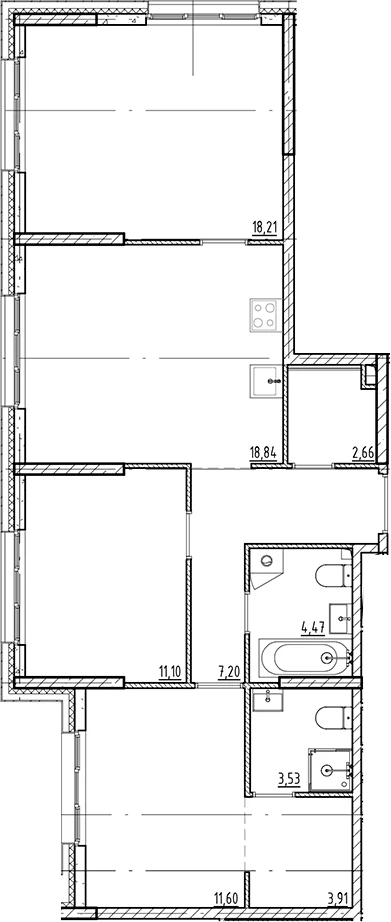 Планировка: Квартира евро-4 81,5 м² в ЖК «Галерная Гавань»