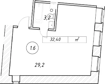 Планировка: Студия 32,4 м² в ЖК «пр-кт Обуховской Обороны, 42 к2»