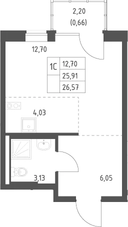 Планировка: Студия 25,9 м² в ЖК «Подольские кварталы»