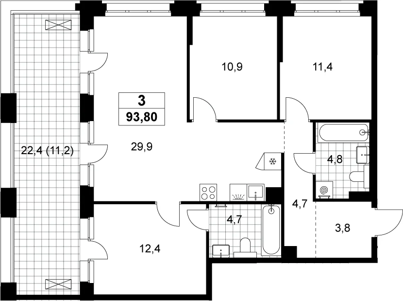 Планировка: Квартира евро-4 82,6 м² в ЖК «Хольм»