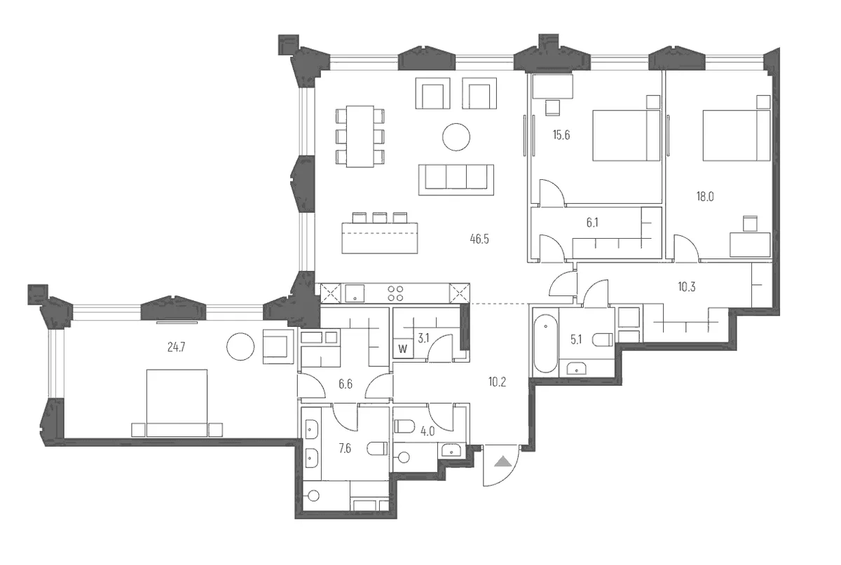 Планировка: Квартира евро-4 156,9 м² в ЖК «Веспер Кутузовский»