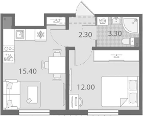 Планировка: Евродвушка 32,7 м² в ЖК «Ржевский парк»