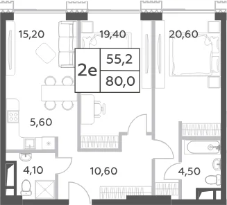 Планировка: Евротрёшка 80 м² в ЖК «Will Towers»