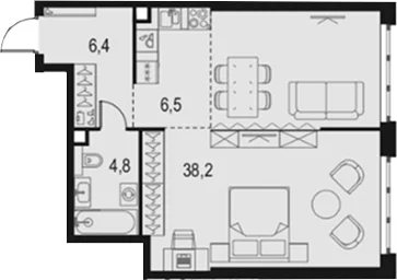 Планировка: Студия 55,9 м² в ЖК «Левел Южнопортовая»