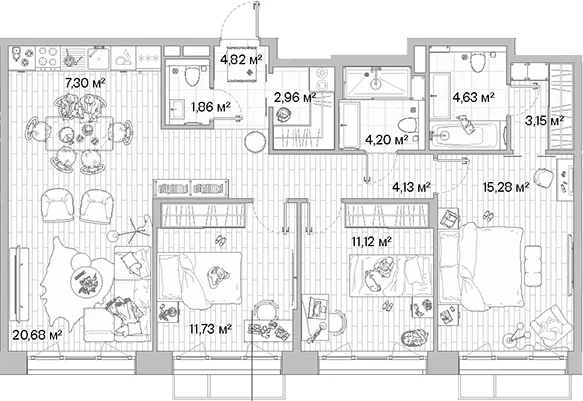 Планировка: Квартира евро-4 91,9 м² в ЖК «МЫС»