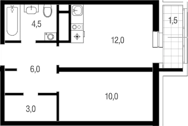 Планировка: 1-комнатная квартира 35,5 м² в ЖК «Котельники парк»