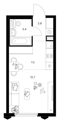 Планировка: Студия 26,4 м² в ЖК «Бусиновский парк»