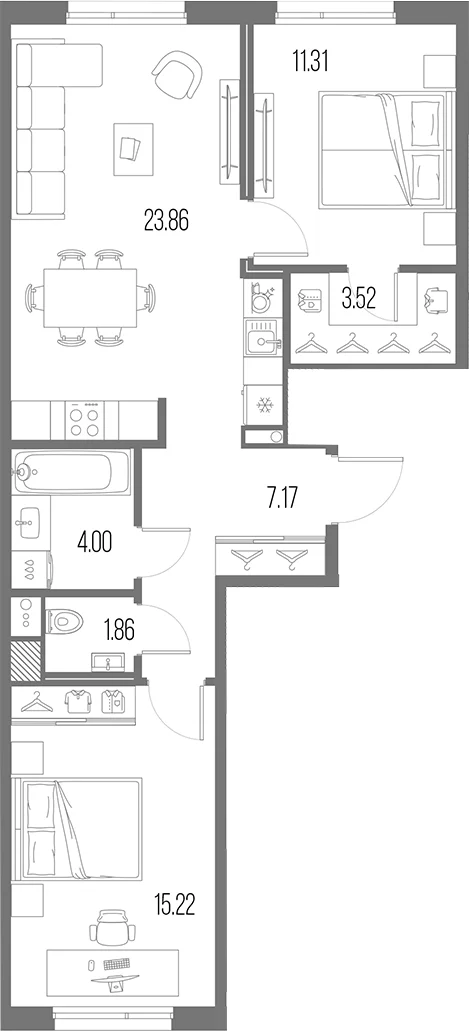 Планировка: Евротрёшка 66,9 м² в ЖК «Легенда Васильевского»