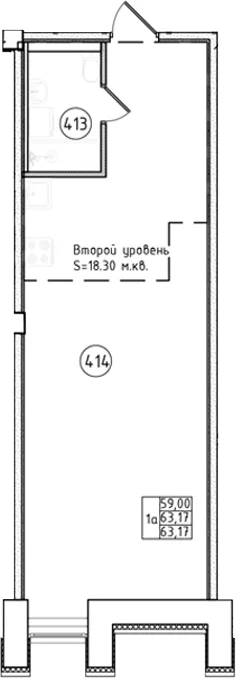 Планировка: Студия 63,2 м² в ЖК «Апарт-отель Фомин»