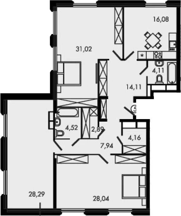 Планировка: Квартира евро-4 141,1 м² в ЖК «Городские истории»
