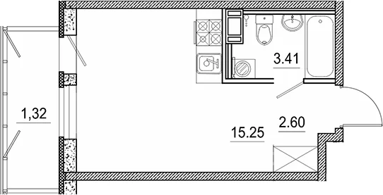 Планировка: Студия 21,3 м² в ЖК «Экоквартал Гармония»